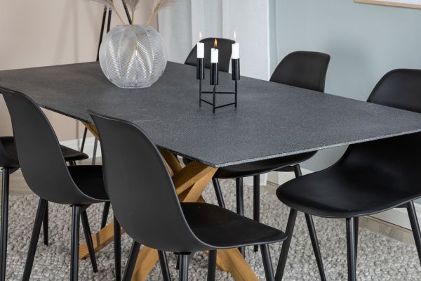 Imagine Tabel de dining Piazza - 180*90 - Spraystone/Stejar + Scaun de dining Polar - Picioare Negre/Plastic Negru _6