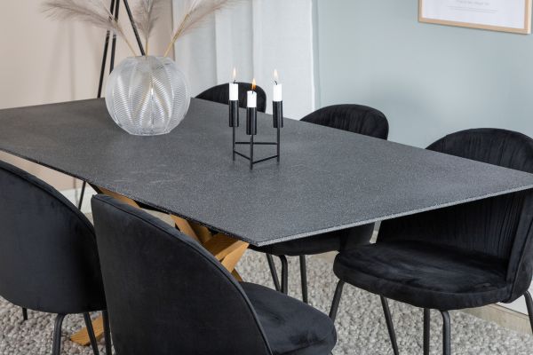 Imagine Masa de dining Piazza - 180*90 - Spraystone/Stejar + Scaun de dining Wrinkles - picioare negre - catifea neagra _6