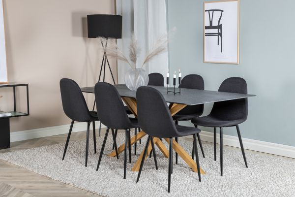 Imagine Piazza - Dining table - 180*90 - Spraystone/Oak +Polar Dining Chair - Black Legs - Black Fabric _6