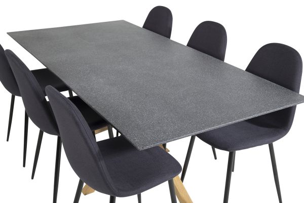 Imagine Piazza - Dining table - 180*90 - Spraystone/Oak +Polar Dining Chair - Black Legs - Black Fabric _6