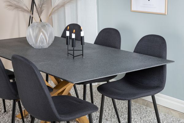 Imagine Piazza - Dining table - 180*90 - Spraystone/Oak +Polar Dining Chair - Black Legs - Black Fabric _6