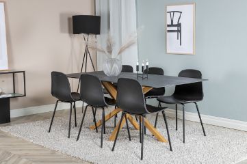 Imagine Masa de dining Piazza - 180*90 - Spraystone/Stejar + Scaun de dining Arctic - Picioare Negre - Plastic Negru_6