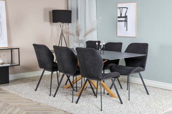 Imagine Masa de dining Piazza - 180*90 - Spraystone/Stejar + Scaun de dining Gemma - Picioare Negre - Material Negru _6