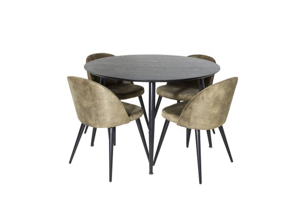 Imagine Masa de dining Dipp - 115cm - Furnir negru / Picioare complet negre + Scaun de dining din catifea - Picioare negre - Catifea verde prafoasa_4