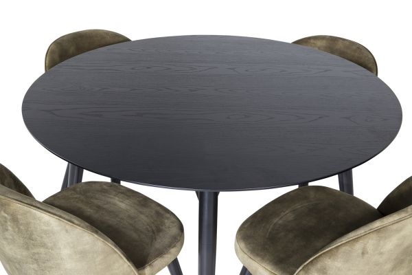 Imagine Masa de dining Dipp - 115cm - Furnir negru / Picioare complet negre + Scaun de dining din catifea - Picioare negre - Catifea verde prafoasa_4