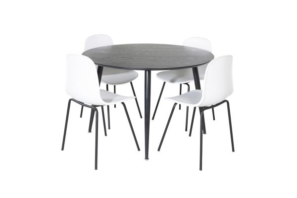 Imagine Masa de dining Dipp - 115cm - Furnir negru / Toate picioarele negre + Scaun de dining Arctic - Picioare negre - Plastic alb_4