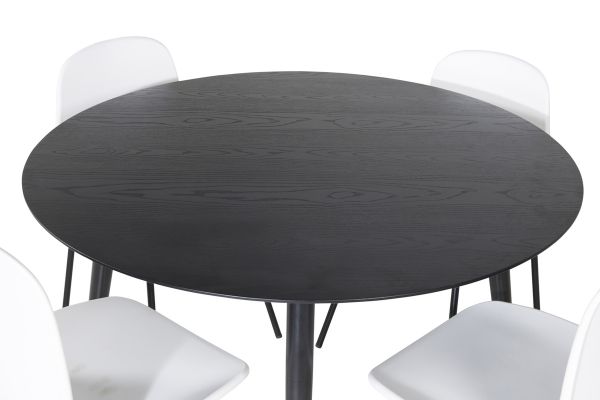 Imagine Masa de dining Dipp - 115cm - Furnir negru / Toate picioarele negre + Scaun de dining Arctic - Picioare negre - Plastic alb_4