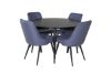 Imagine Masa de dining Dipp - 115cm - Furnir negru / Toate picioarele negre + Scaun de dining Velvet Deluxe - Picioare negre - Material albastru_4