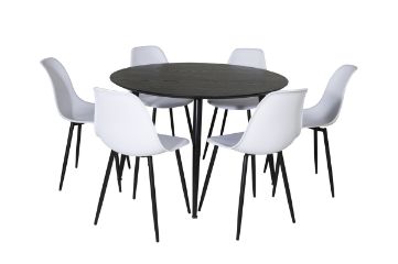 Imagine Masa de dining Dipp - 115cm - Furnir negru / Toate picioarele negre + Scaun de dining din plastic Polar - Picioare negre / Plastic alb_6