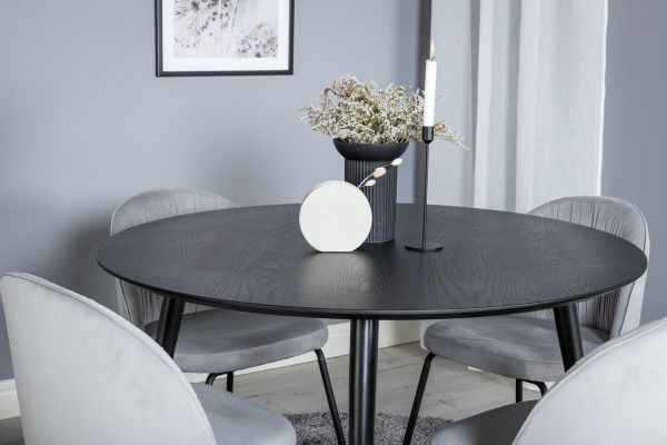 Imagine Dipp Dining Table - 115cm - Black Veneer / All black legs +Polar Diamond Dining Chair - Black Legs - Black Velvet_4