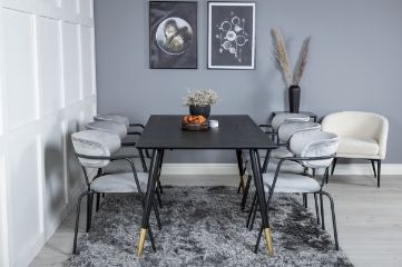 Imagine Masa de dining Dipp - 180*90cm - Negru / Alama Neagra+ Scaun Arrow - Picioare Negre - Catifea Gri_6