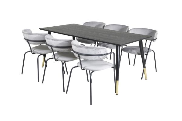 Imagine Masa de dining Dipp - 180*90cm - Negru / Alama Neagra+ Scaun Arrow - Picioare Negre - Catifea Gri_6