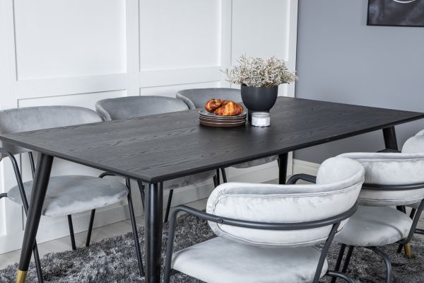 Imagine Masa de dining Dipp - 180*90cm - Negru / Alama Neagra+ Scaun Arrow - Picioare Negre - Catifea Gri_6