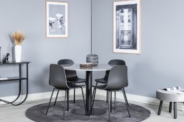 Imagine Razzia Dining Table ø106cm - Gri / Negru + Scaun de masă Arctic - Picioare negre - Plastic negru_4