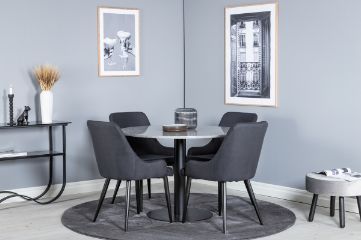 Imagine Vă rugăm să traduceți complet Tabelul de dining Razzia ø106cm - Gri/Negru + Scaunul de dining Plaza - Picioare Negre - Material Negru_4