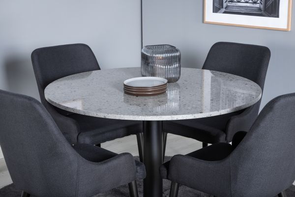 Imagine Vă rugăm să traduceți complet Tabelul de dining Razzia ø106cm - Gri/Negru + Scaunul de dining Plaza - Picioare Negre - Material Negru_4