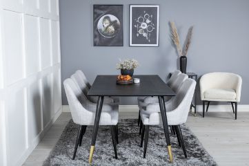 Imagine Masa de dining Dipp - 180*90cm - Negru / Alama neagra+ Scaun de dining Plaza - picioare negre - Material gri deschis_6