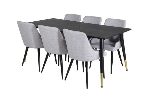 Imagine Masa de dining Dipp - 180*90cm - Negru / Alama neagra+ Scaun de dining Plaza - picioare negre - Material gri deschis_6