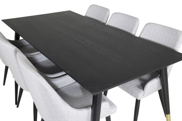 Imagine Masa de dining Dipp - 180*90cm - Negru / Alama neagra+ Scaun de dining Plaza - picioare negre - Material gri deschis_6