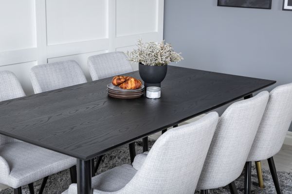 Imagine Masa de dining Dipp - 180*90cm - Negru / Alama neagra+ Scaun de dining Plaza - picioare negre - Material gri deschis_6