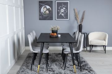 Imagine Masa de dining Dipp - 180*90cm - Negru / Negru Brass+ Scaun de dining Polar Diamond - Picioare negre - Țesătură gri_6