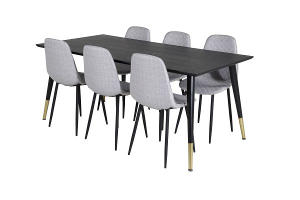 Imagine Masa de dining Dipp - 180*90cm - Negru / Negru Brass+ Scaun de dining Polar Diamond - Picioare negre - Țesătură gri_6