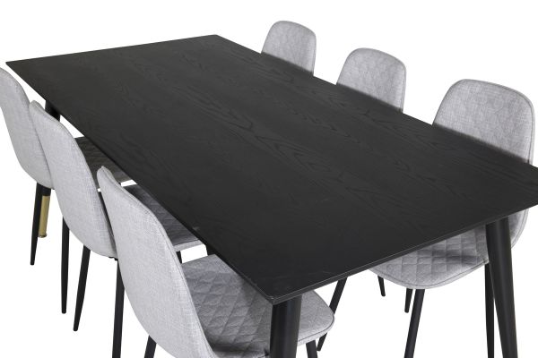 Imagine Masa de dining Dipp - 180*90cm - Negru / Negru Brass+ Scaun de dining Polar Diamond - Picioare negre - Țesătură gri_6