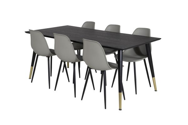 Imagine Masa de dining Dipp - 180*90cm - Negru / Laiton Negru + Scaun de dining din plastic Polar - Picioare negre / Plastic gri_6