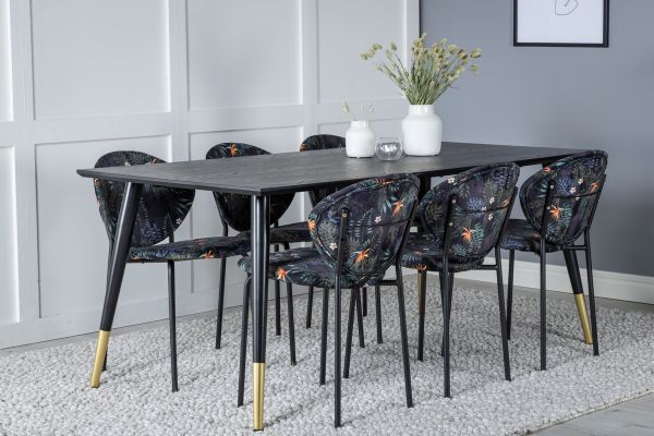 Imagine Vă rugăm să traduceți complet:
Masa de dining Dipp - 180*90cm - Negru / Nichel Negru + Scaun de dining Vault - Picioare Negre - Țesătură cu imprimeu floral negru_6