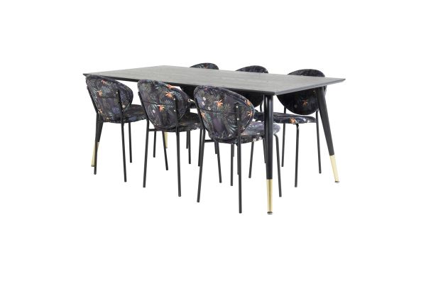 Imagine Vă rugăm să traduceți complet:
Masa de dining Dipp - 180*90cm - Negru / Nichel Negru + Scaun de dining Vault - Picioare Negre - Țesătură cu imprimeu floral negru_6