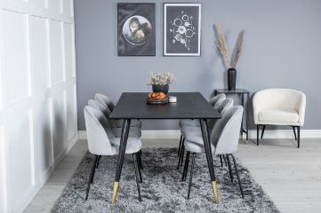 Imagine Masa de dining Dipp - 180*90cm - Negru / Alama neagra+ Captuseala Dining Chair - Picioare Negre - Catifea Gri_6