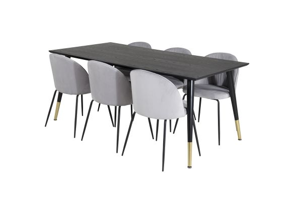 Imagine Masa de dining Dipp - 180*90cm - Negru / Alama neagra+ Captuseala Dining Chair - Picioare Negre - Catifea Gri_6