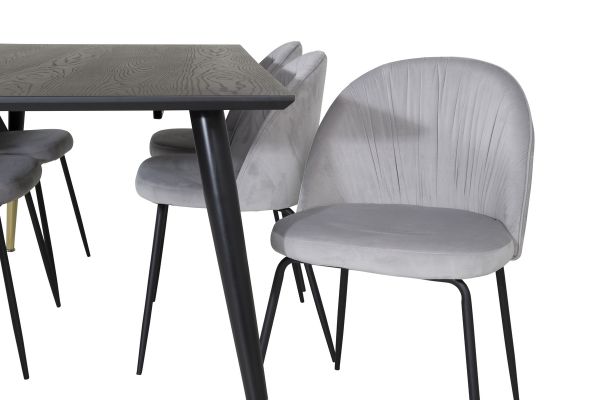 Imagine Masa de dining Dipp - 180*90cm - Negru / Alama neagra+ Captuseala Dining Chair - Picioare Negre - Catifea Gri_6