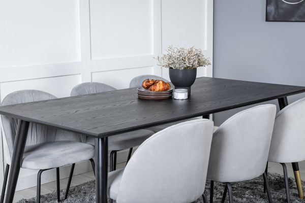 Imagine Masa de dining Dipp - 180*90cm - Negru / Alama neagra+ Captuseala Dining Chair - Picioare Negre - Catifea Gri_6