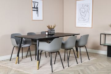 Imagine Masa de dining Dipp - 180*90cm - Negru / Brass Negru+Scaun de dining Comfort - Picioare Negre - Plastic Grip Gri_6