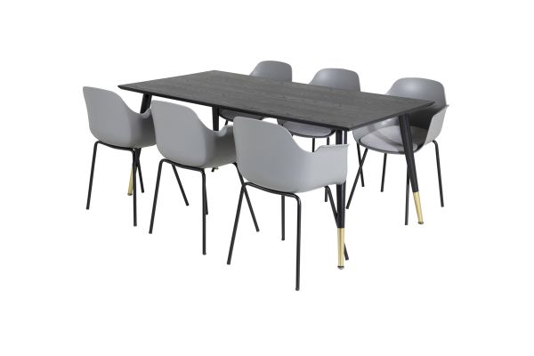 Imagine Masa de dining Dipp - 180*90cm - Negru / Brass Negru+Scaun de dining Comfort - Picioare Negre - Plastic Grip Gri_6