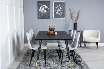 Imagine Masa de dining Dipp - 180 * 90cm - Negru / Alama Neagra + Scaun de dining Polar - Picioare Negre - Material Gri Deschis_6