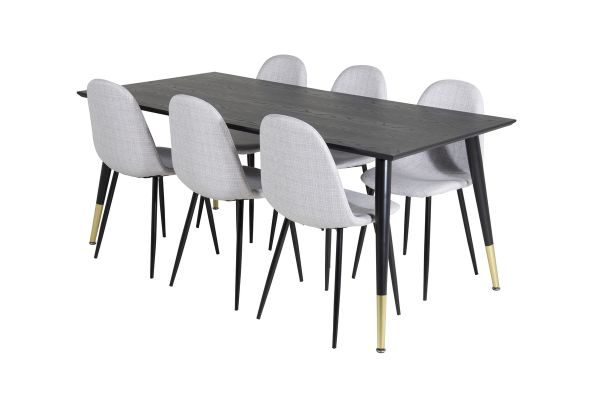 Imagine Masa de dining Dipp - 180 * 90cm - Negru / Alama Neagra + Scaun de dining Polar - Picioare Negre - Material Gri Deschis_6