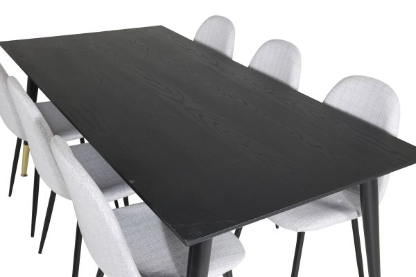 Imagine Masa de dining Dipp - 180 * 90cm - Negru / Alama Neagra + Scaun de dining Polar - Picioare Negre - Material Gri Deschis_6