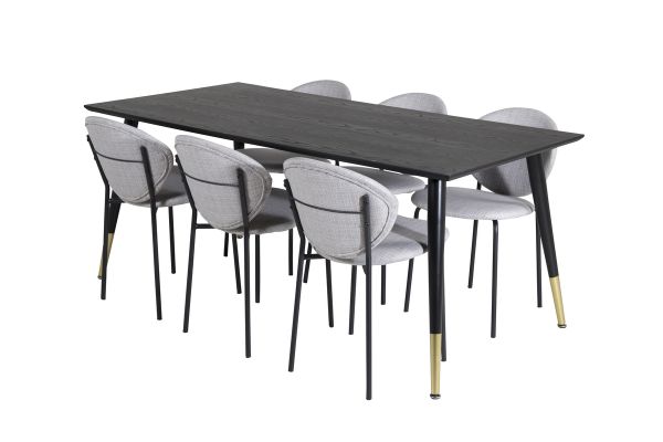 Imagine Masa de dining Dipp - 180*90cm - Negru / Cupru Negru+Scaun de dining Vault - Picioare Negre - Material Gri_6