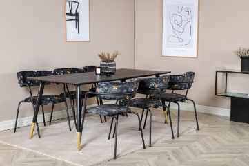 Imagine Masa de dining Dipp - 180*90cm - Negru / Negru Brass+Scaun Arrow - Picioare Negre - Tesatura cu Imprimare Florala Neagra_6