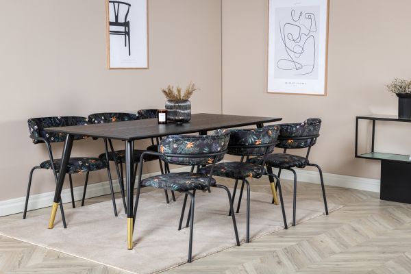 Imagine Masa de dining Dipp - 180*90cm - Negru / Negru Brass+Scaun Arrow - Picioare Negre - Tesatura cu Imprimare Florala Neagra_6