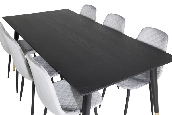 Imagine Masa de dining Dipp - 180*90cm - Negru / Alama Neagra+ Scaun de dining Polar Diamond - Picioare Negre - Catifea Gri_6