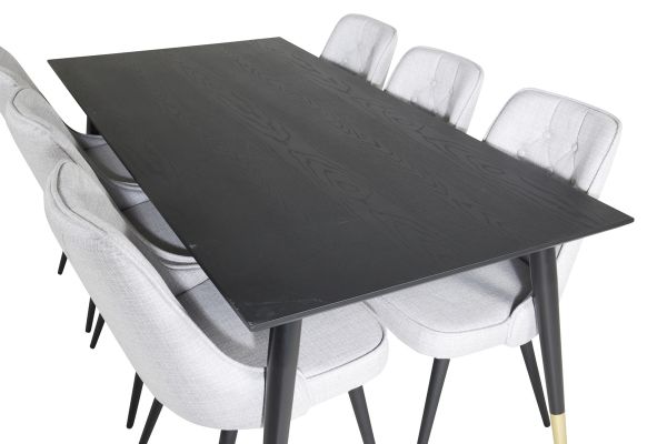 Imagine Masa de dining Dipp - 180*90cm - Negru/Alamă neagră + Scaun de dining de lux din catifea - Picioare negre - Material gri deschis_6