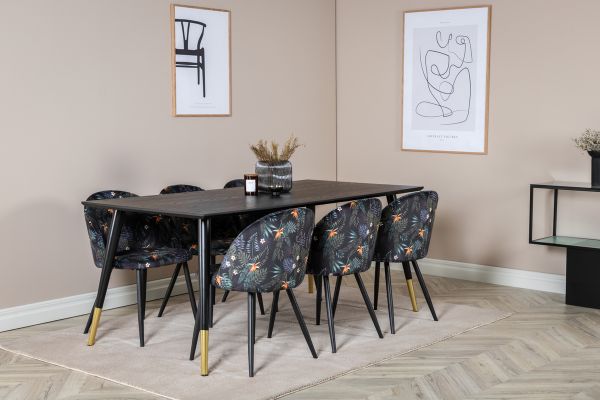 Imagine Vă rog să traduceți complet:
Masa de dining Dipp - 180*90cm - Negru / Cupru-negru și scaun de dining - material Black Flower_6