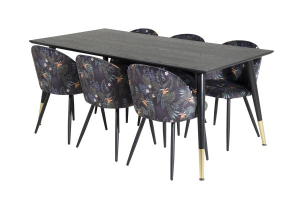 Imagine Vă rog să traduceți complet:
Masa de dining Dipp - 180*90cm - Negru / Cupru-negru și scaun de dining - material Black Flower_6