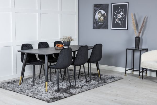 Imagine Masa de dining Dipp - 180*90cm - Negru / Alama' Neagra+ Scaun de dining Polar Diamond - Picioare Negre - Catifea Neagra_6