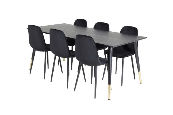 Imagine Masa de dining Dipp - 180*90cm - Negru / Alama' Neagra+ Scaun de dining Polar Diamond - Picioare Negre - Catifea Neagra_6