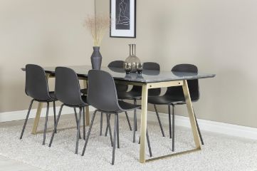 Imagine Masa de dining Estelle 200*90*H76 - Gri / Alama + Scaun de dining Arctic - Picioare Negre - Plastic Negru_6