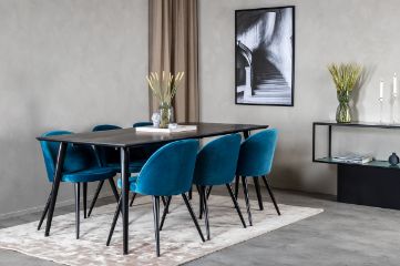 Imagine Dipp Dining Table - 180*90cm - Black Veneer / all black legs +Velvet Dining Chair - Blue / Black_6